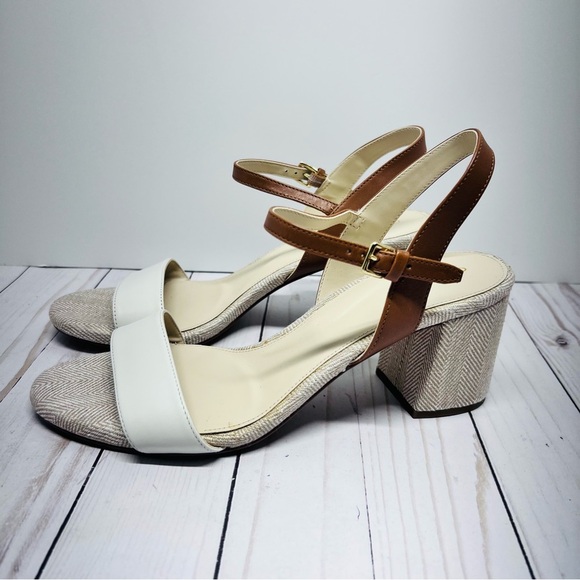 Cole Haan NEW Without Box Josie Block Heel Sandal - Cream and Brown Size 8.5 - Picture 5 of 11
